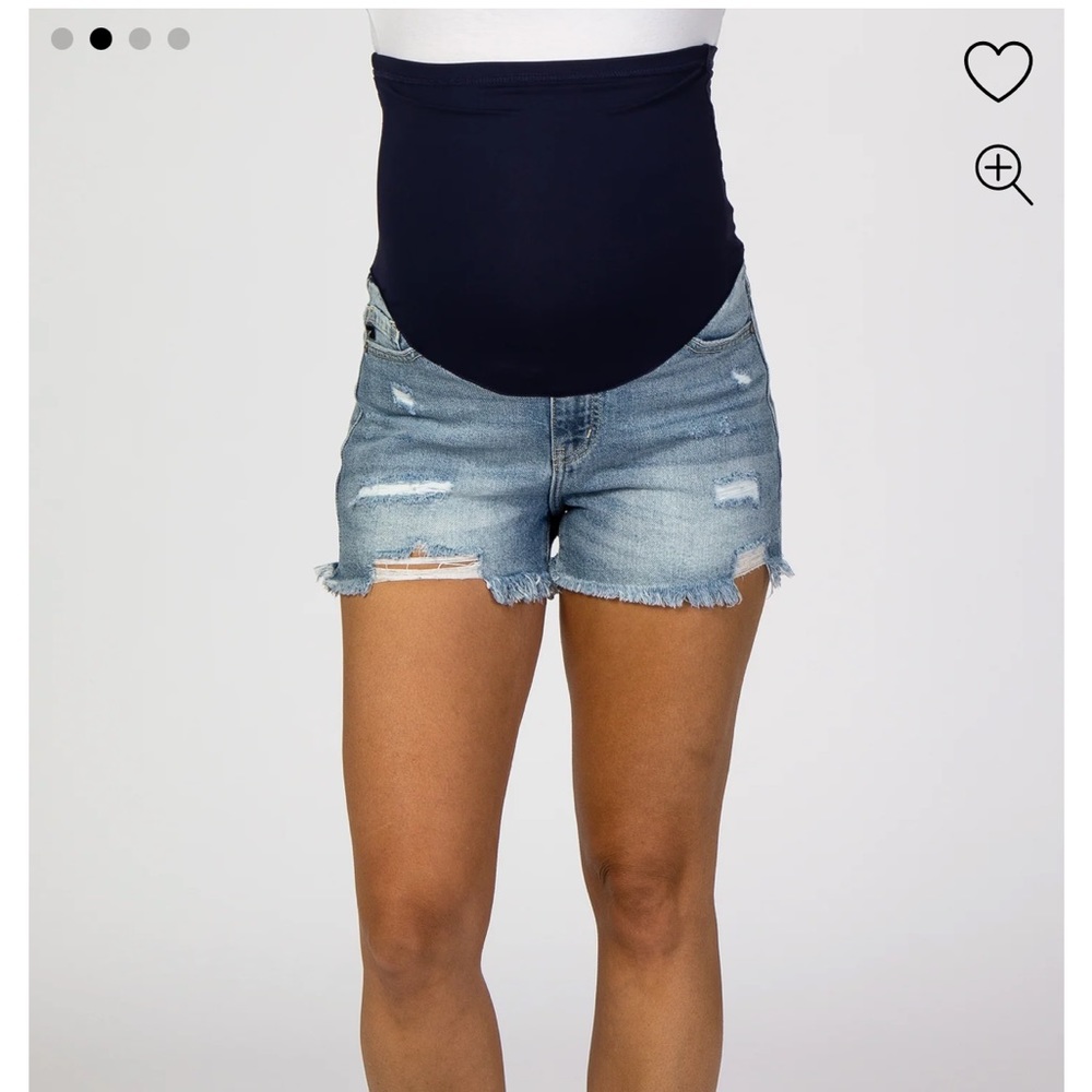 PinkBlush Blue Distressed Fringe Hem Maternity Jean Shorts